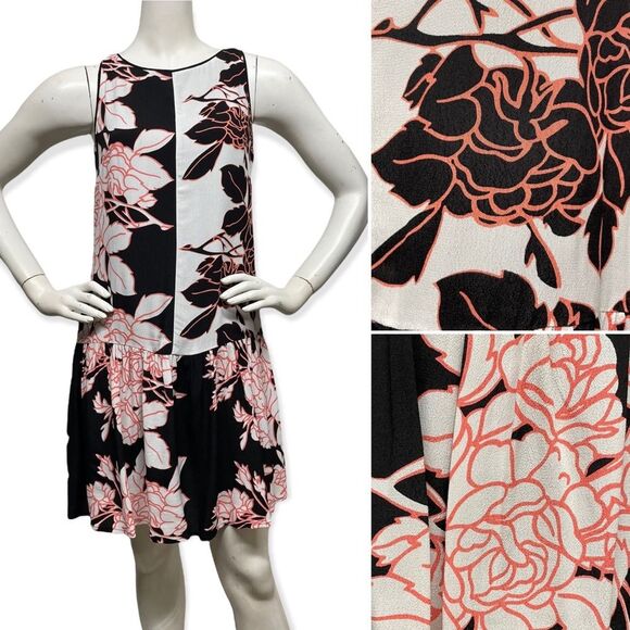 ANTHROPOLOGIE Maeve Photoflora Color Block Mixed Print Floral Dress 0 2 XS CuTE! - Picture 2 of 16